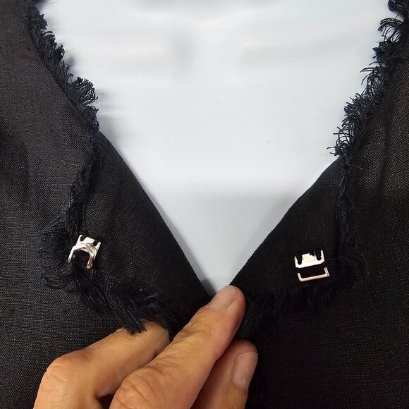 Chico's Black Linen Jacket Fringed Boho Minimalist Bell Sleeves 1 (M) - Picture 7 of 13